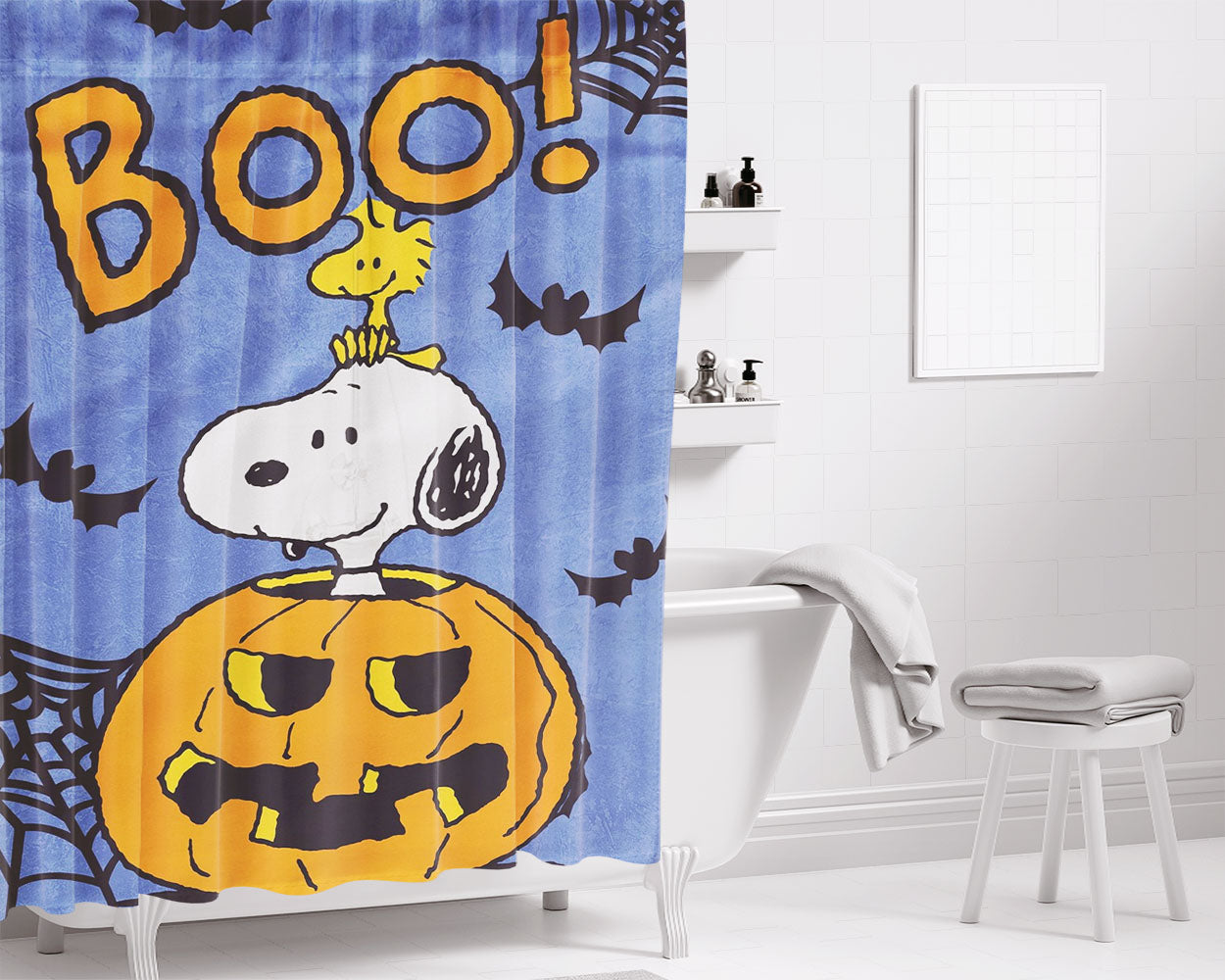Peanuts Snoopy And Woodstock Christmas Bathroom Shower Curtain Fabric Waterproof | 66 X 72 Inch