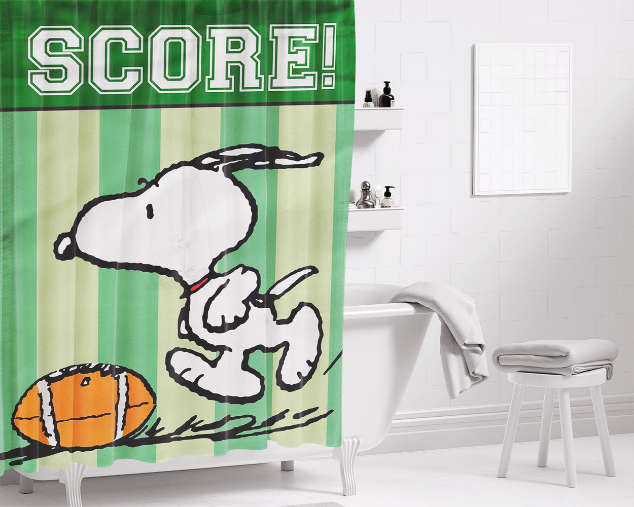 Peanuts Snoopy Fall Flag Snoopy And Woodstock Autumn Bathroom Shower Curtain Fabric Waterproof | 66 X 72 Inch