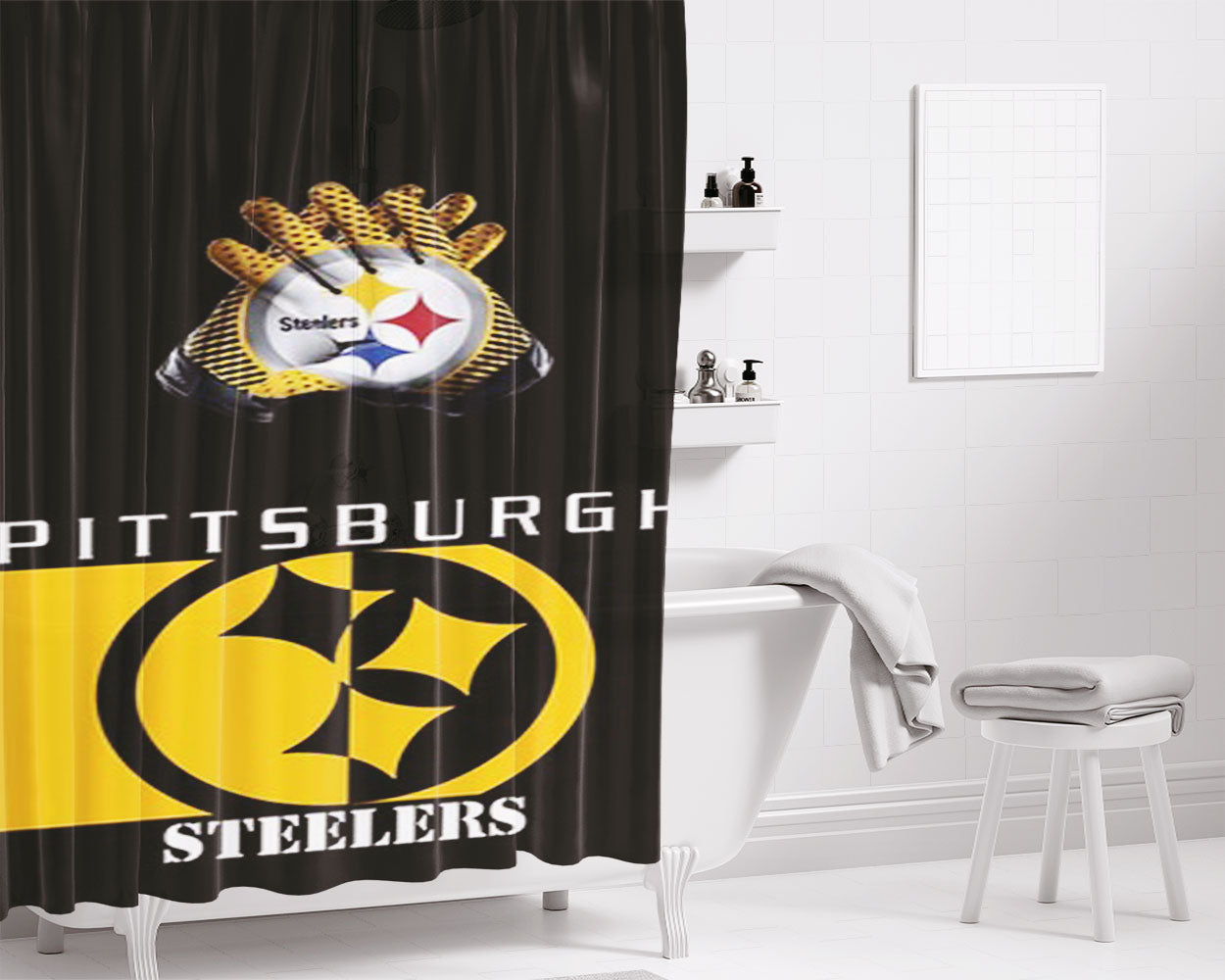 Pittsburgh Steelers Disney Mickey Mouse Bathroom Shower Curtain Fabric Waterproof | 66 X 72 Inch