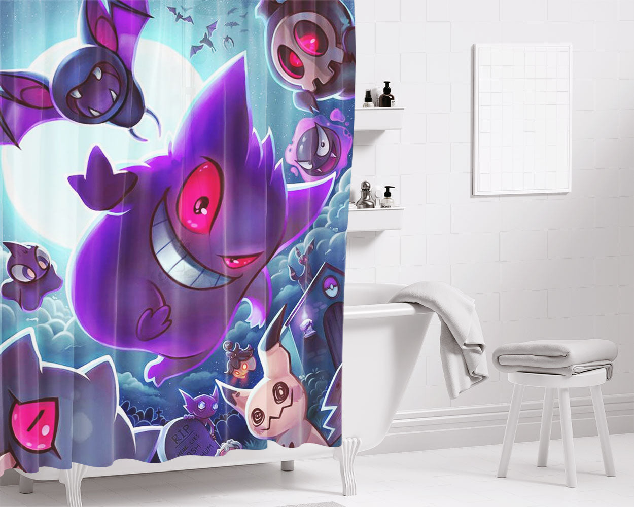 Pokemon Eevee Evolution Pocket Monster Glasses Bathroom Shower Curtain Fabric Waterproof | 66 X 72 Inch