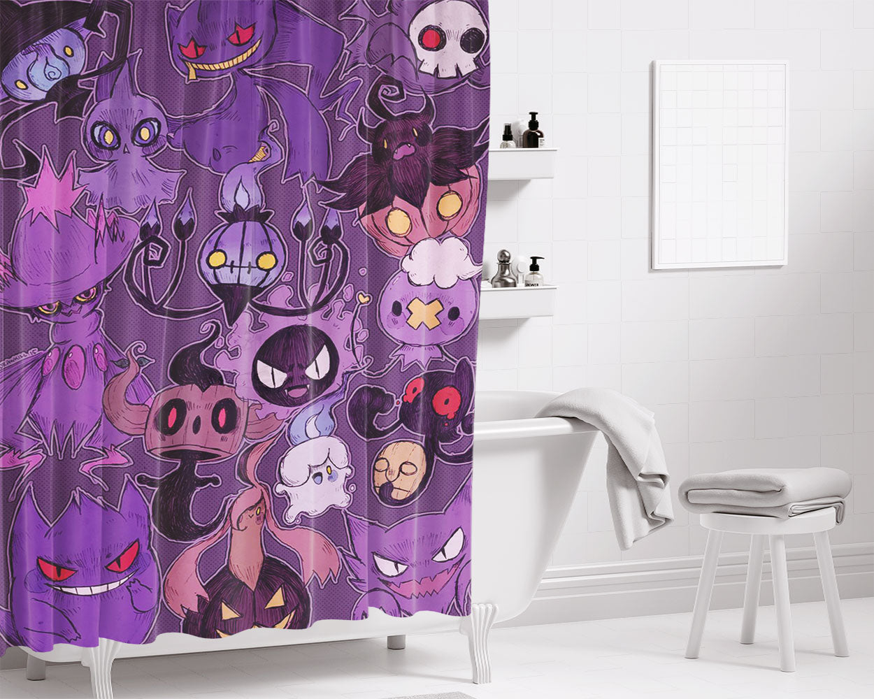 Pokemon Halloween Ghost Type With Pikachu Bathroom Shower Curtain Fabric Waterproof | 66 X 72 Inch