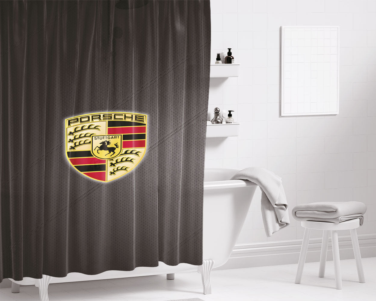 Porsche Badge Logo Bathroom Shower Curtain Fabric Waterproof | 66 X 72 Inch