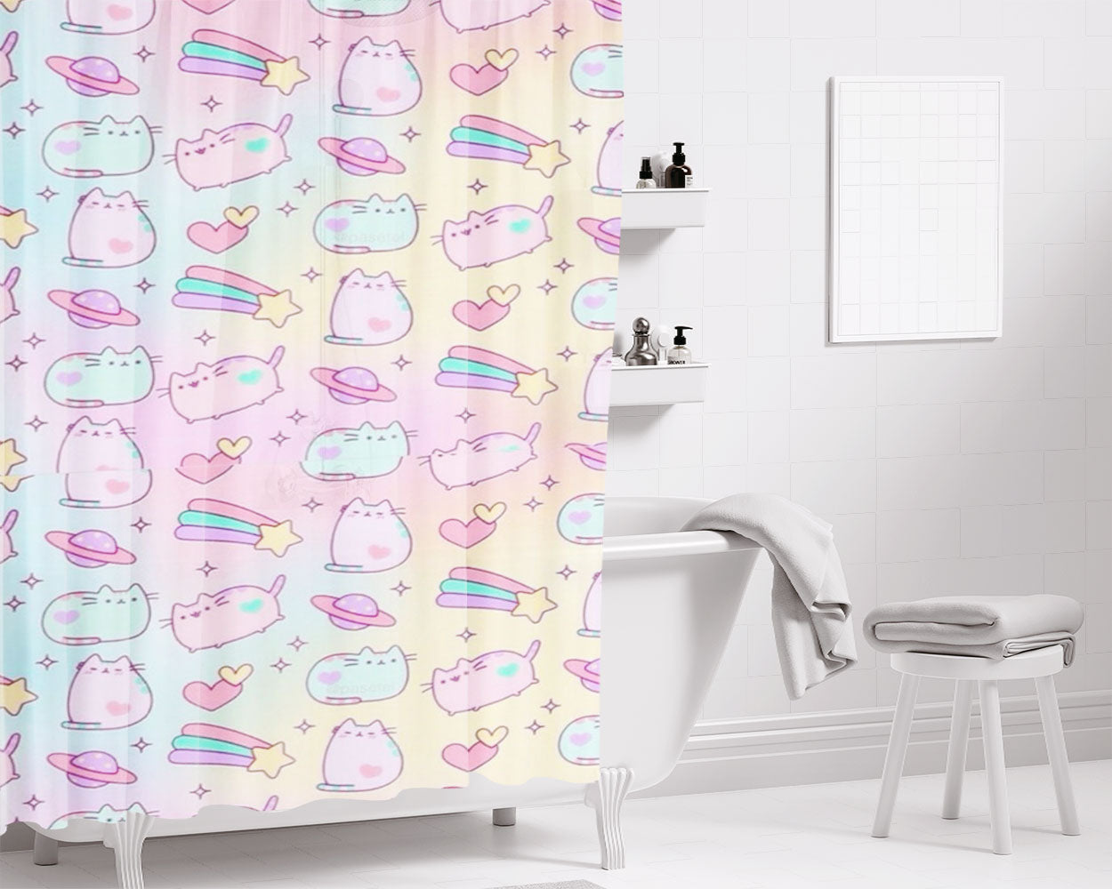 Purple Pattern Pumpkins Bone And Head Skeleton Halloween Bathroom Shower Curtain Fabric Waterproof | 66 X 72 Inch