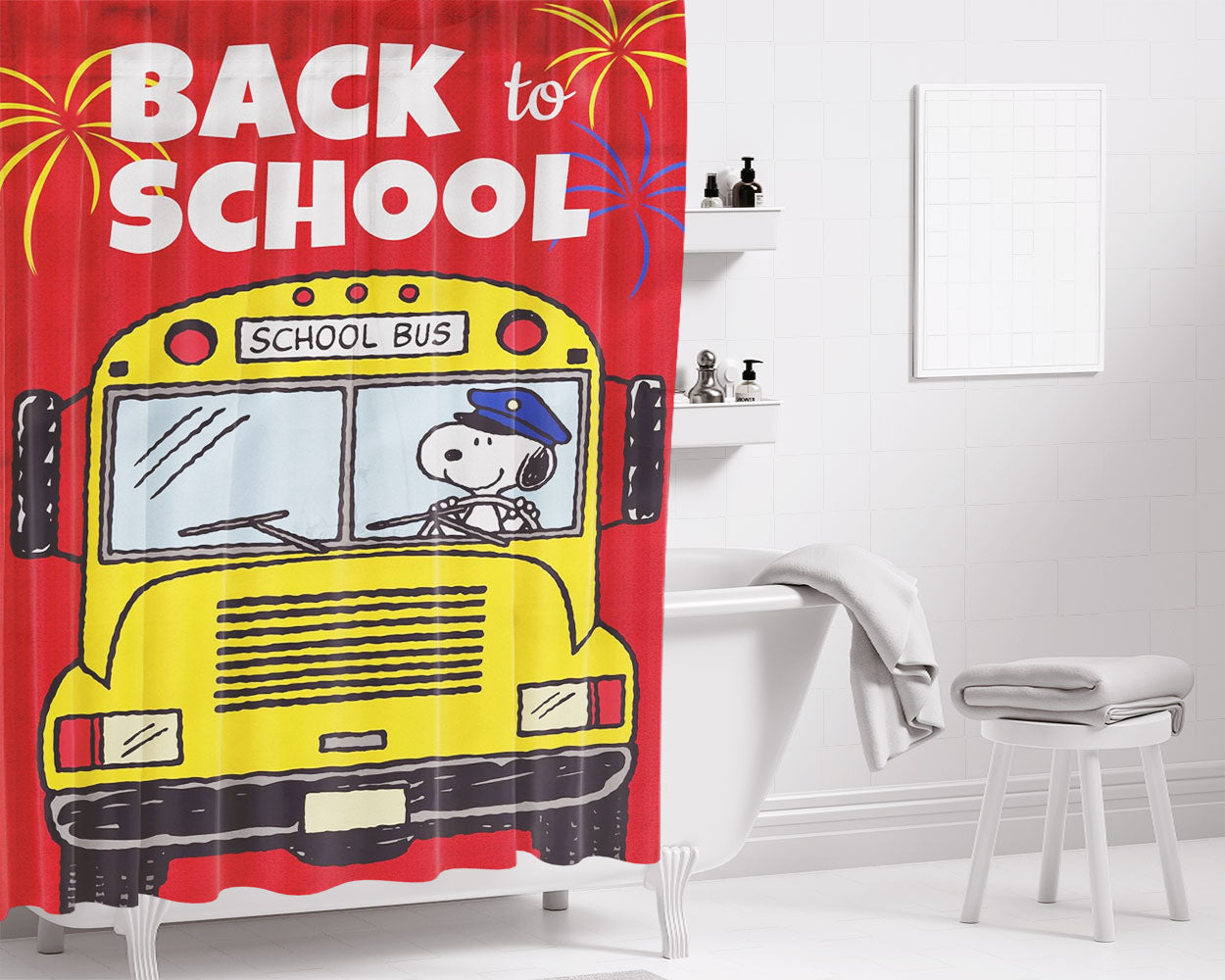 Snoopy And Woodstock Winter Bathroom Shower Curtain Fabric Waterproof | 66 X 72 Inch
