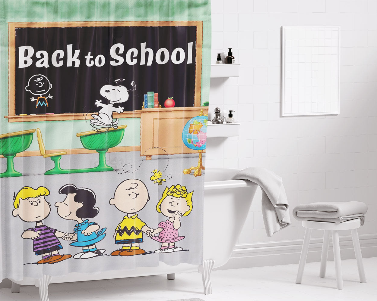 Snoopy Back To School 2 Bathroom Shower Curtain Fabric Waterproof | 66 X 72 Inch