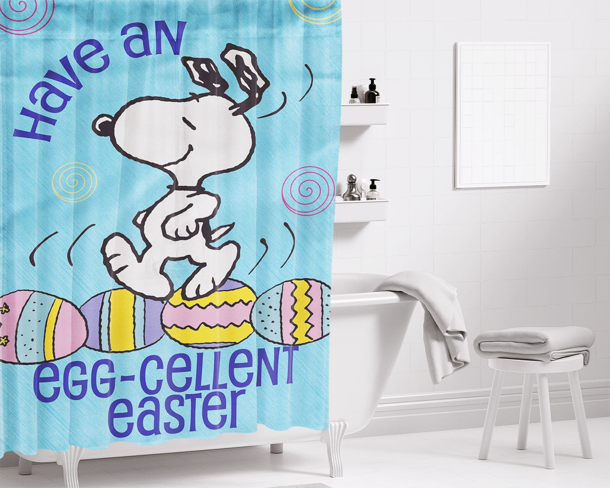 Snoopy Drops Bathroom Shower Curtain Fabric Waterproof | 66 X 72 Inch