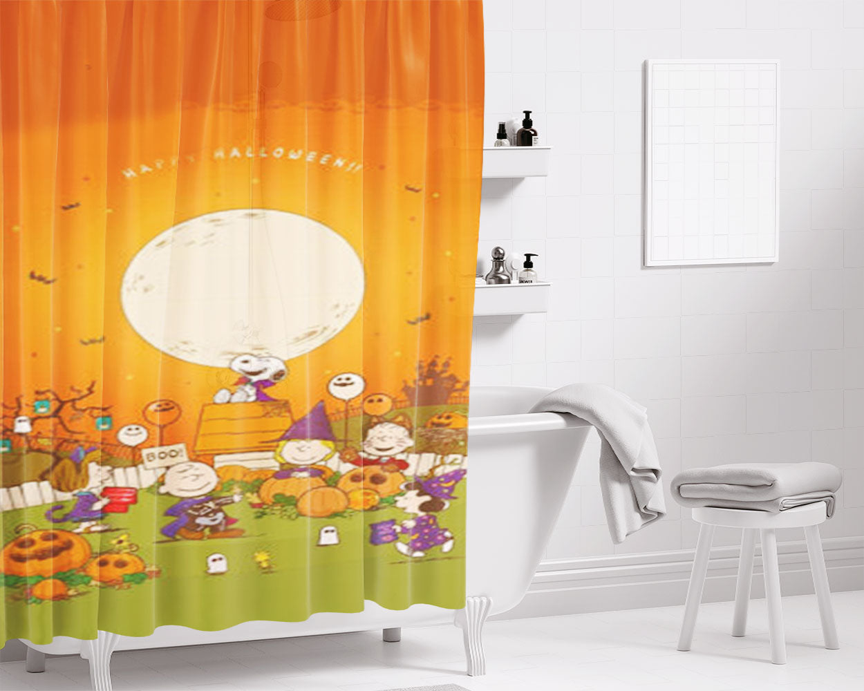 Snoopy Halloween 2 Bathroom Shower Curtain Fabric Waterproof | 66 X 72 Inch
