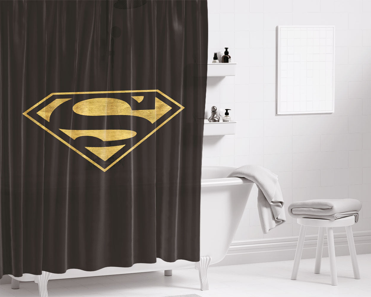 Superhero Superman Bathroom Shower Curtain Fabric Waterproof | 66 X 72 Inch
