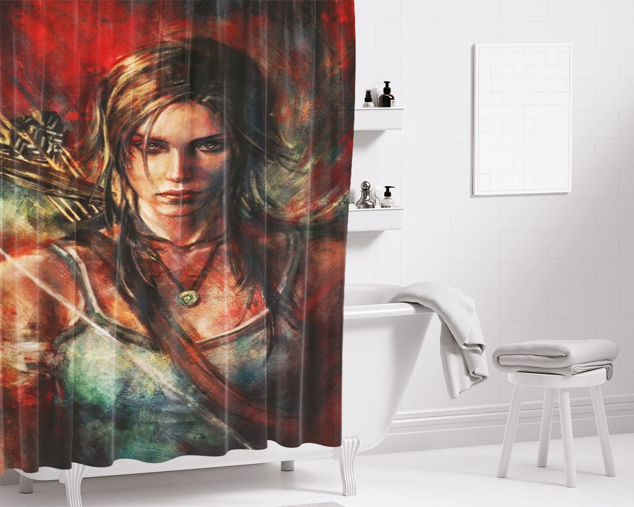 Tomb Raider Lara Croft Underground Bathroom Shower Curtain Fabric Waterproof | 66 X 72 Inch