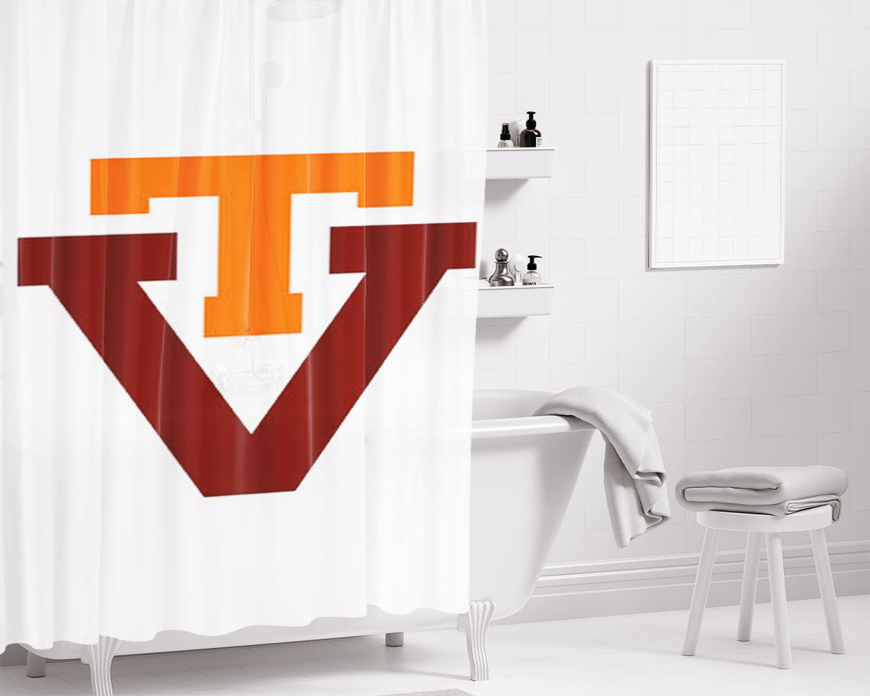 Virginia Tech University Logo Dark Wood Wallpaper Bathroom Shower Curtain Fabric Waterproof | 66 X 72 Inch