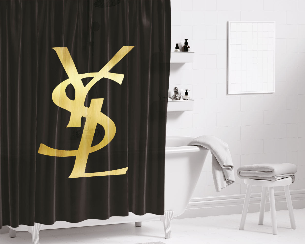 Yellow Pattern Halloween Ghost Skeleton Bathroom Shower Curtain Fabric Waterproof | 66 X 72 Inch
