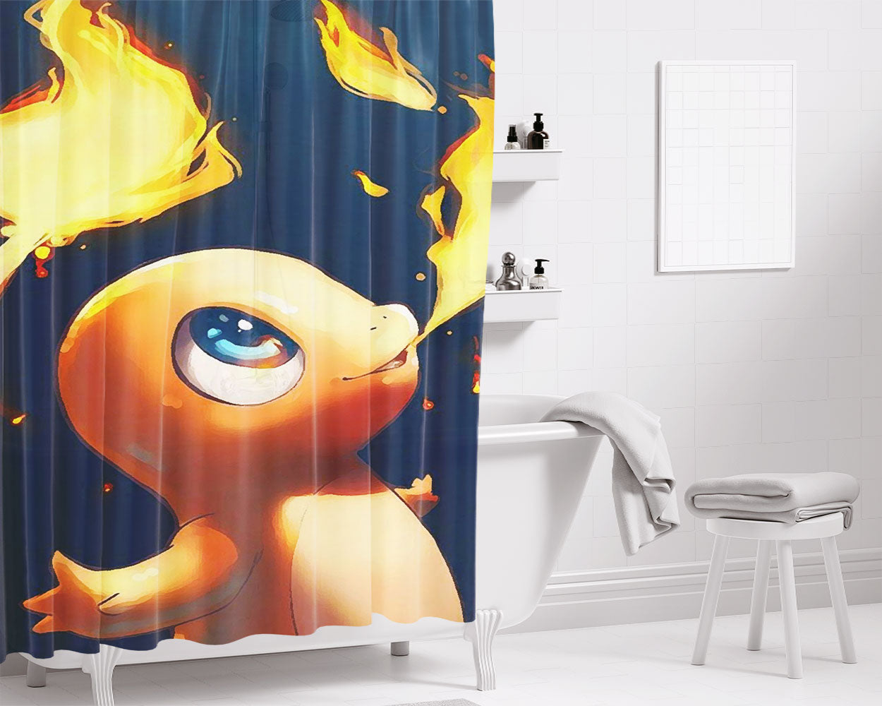 Charmander Fire Bathroom Shower Curtain Fabric Waterproof | 66 X 72 Inch