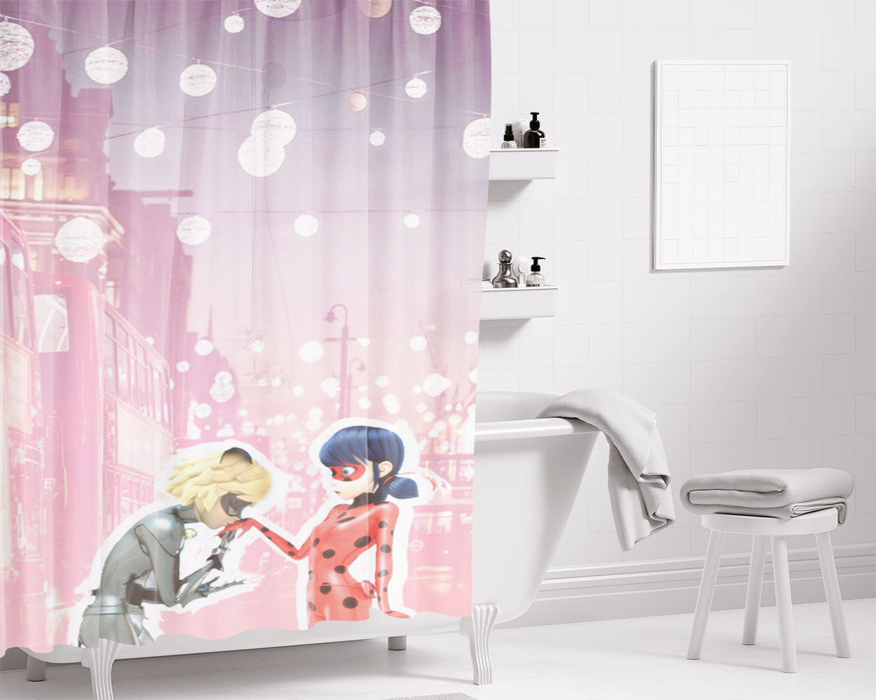 Chat Noir Miraculous August Bathroom Shower Curtain Fabric Waterproof | 66 X 72 Inch