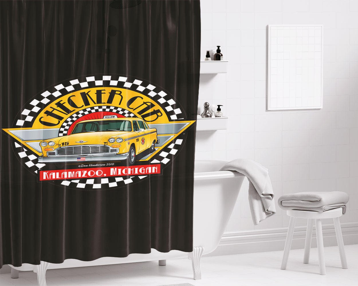 Checker Cab Bathroom Shower Curtain Fabric Waterproof | 66 X 72 Inch