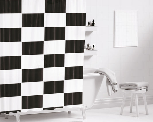 Checkered Black And White Bathroom Shower Curtain Fabric Waterproof | 66 X 72 Inch