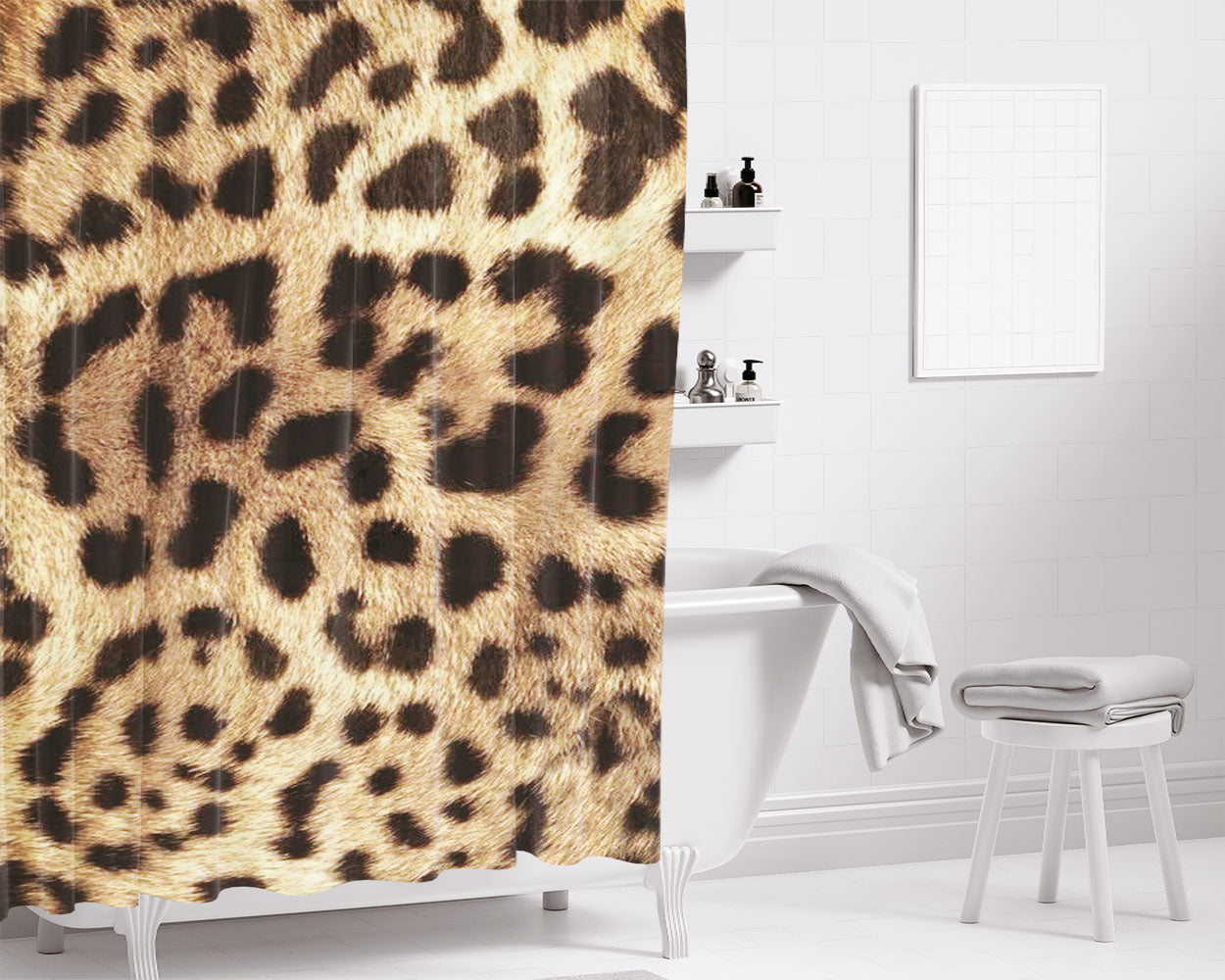 Cheetah Texture Pattern Style Bathroom Shower Curtain Fabric Waterproof | 66 X 72 Inch