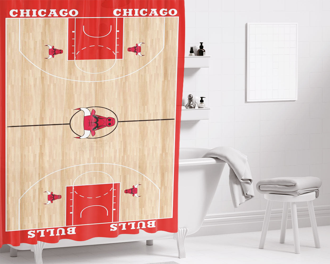 Chicago Bulls Basket Basket Ball Club Bathroom Shower Curtain Fabric Waterproof | 66 X 72 Inch