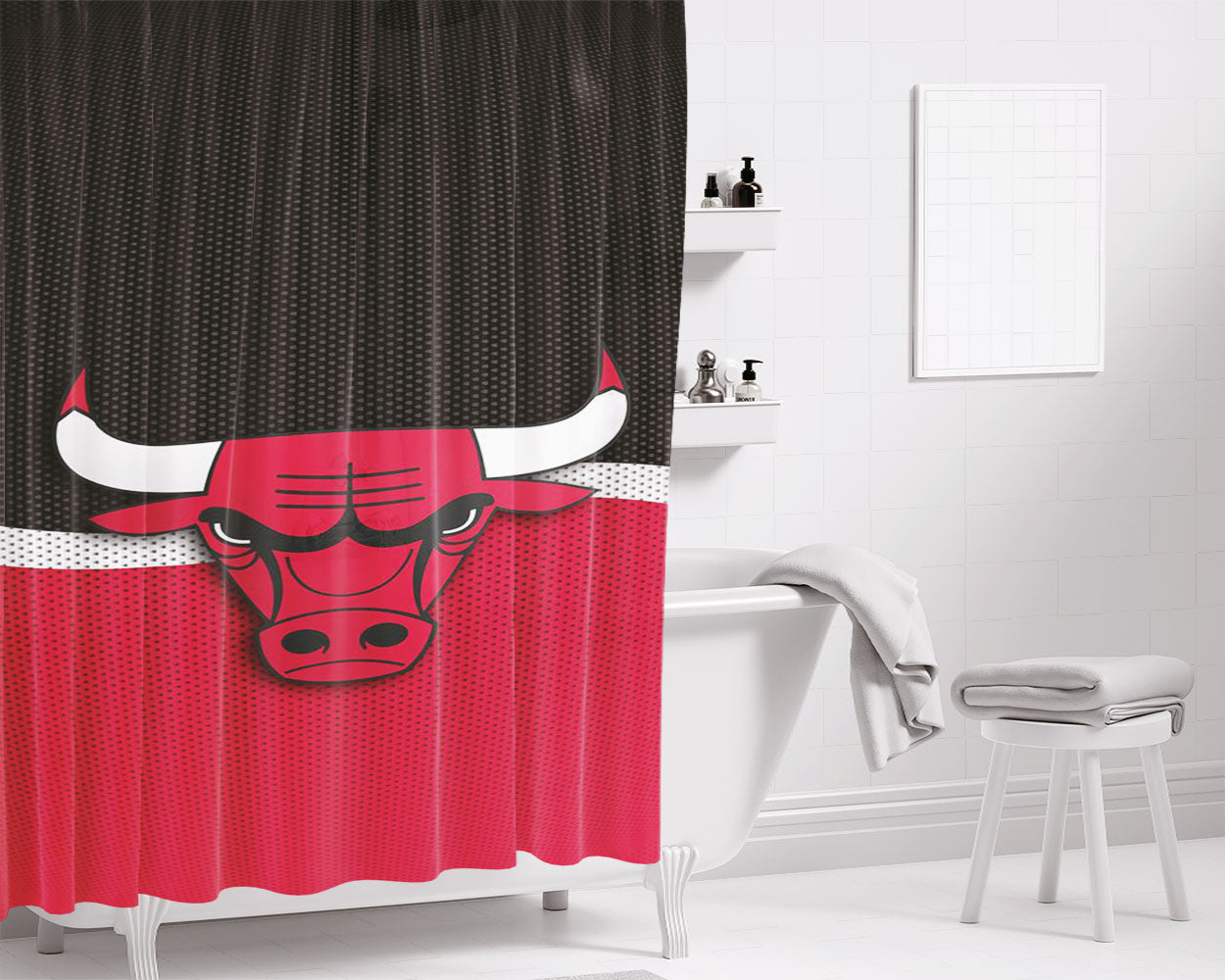 Chicago Bulls For Fans Fanatic Bathroom Shower Curtain Fabric Waterproof | 66 X 72 Inch