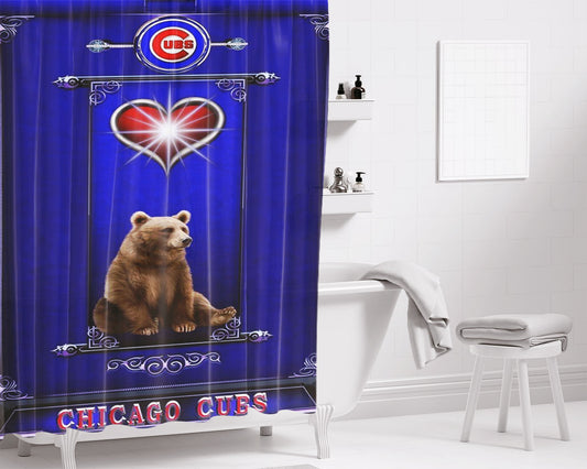 Chicago Cubs Bear Lord Bathroom Shower Curtain Fabric Waterproof | 66 X 72 Inch