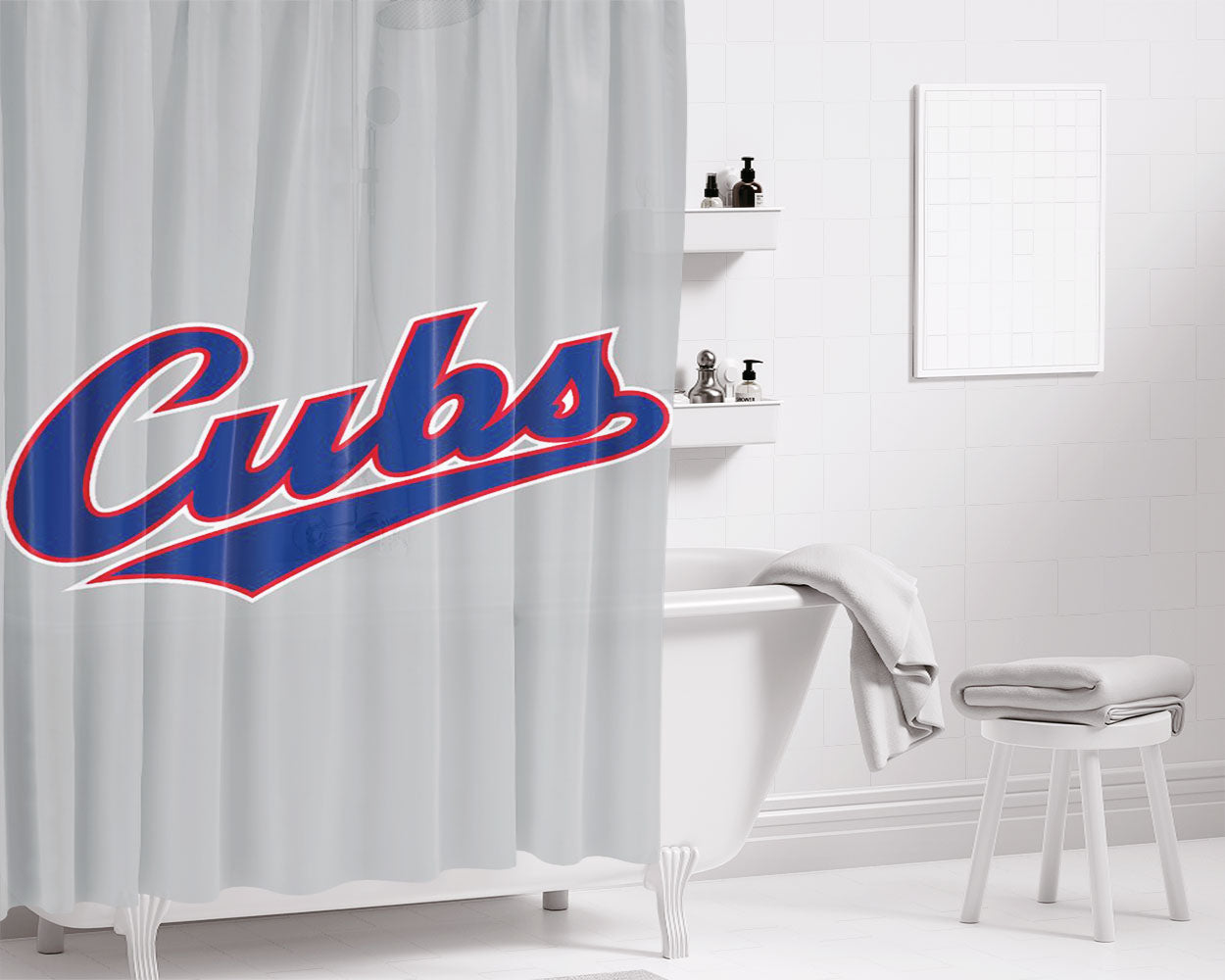 Chicago Cubs Font Bathroom Shower Curtain Fabric Waterproof | 66 X 72 Inch