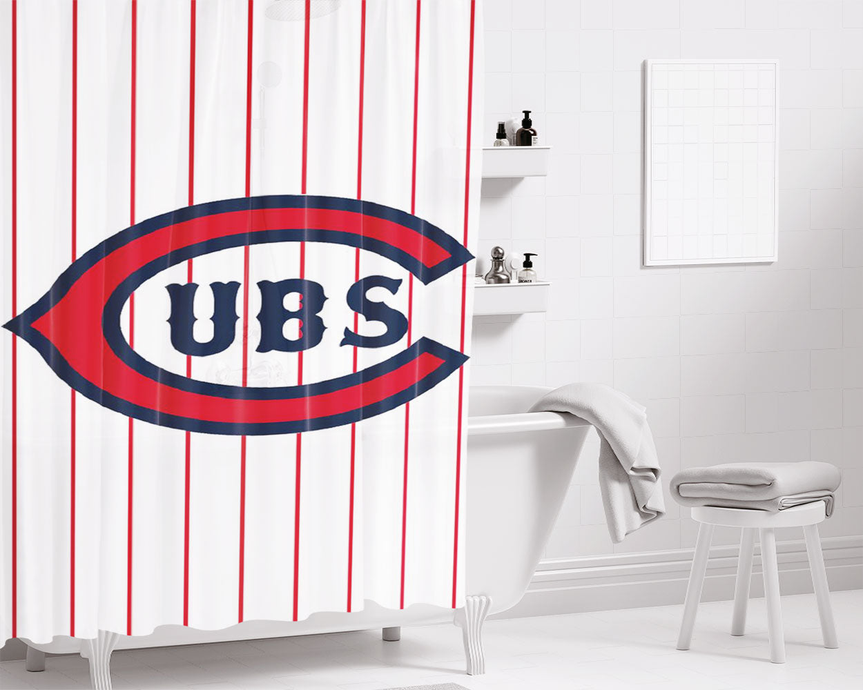 Chicago Cubs Letter C Stripe Bathroom Shower Curtain Fabric Waterproof | 66 X 72 Inch