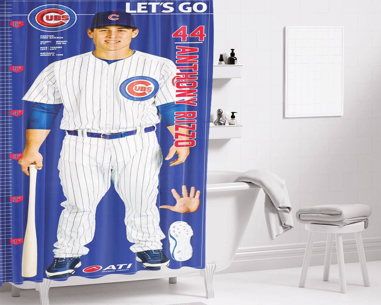 Chicago Cubs Player Bathroom Shower Curtain Fabric Waterproof | 66 X 72 Inch