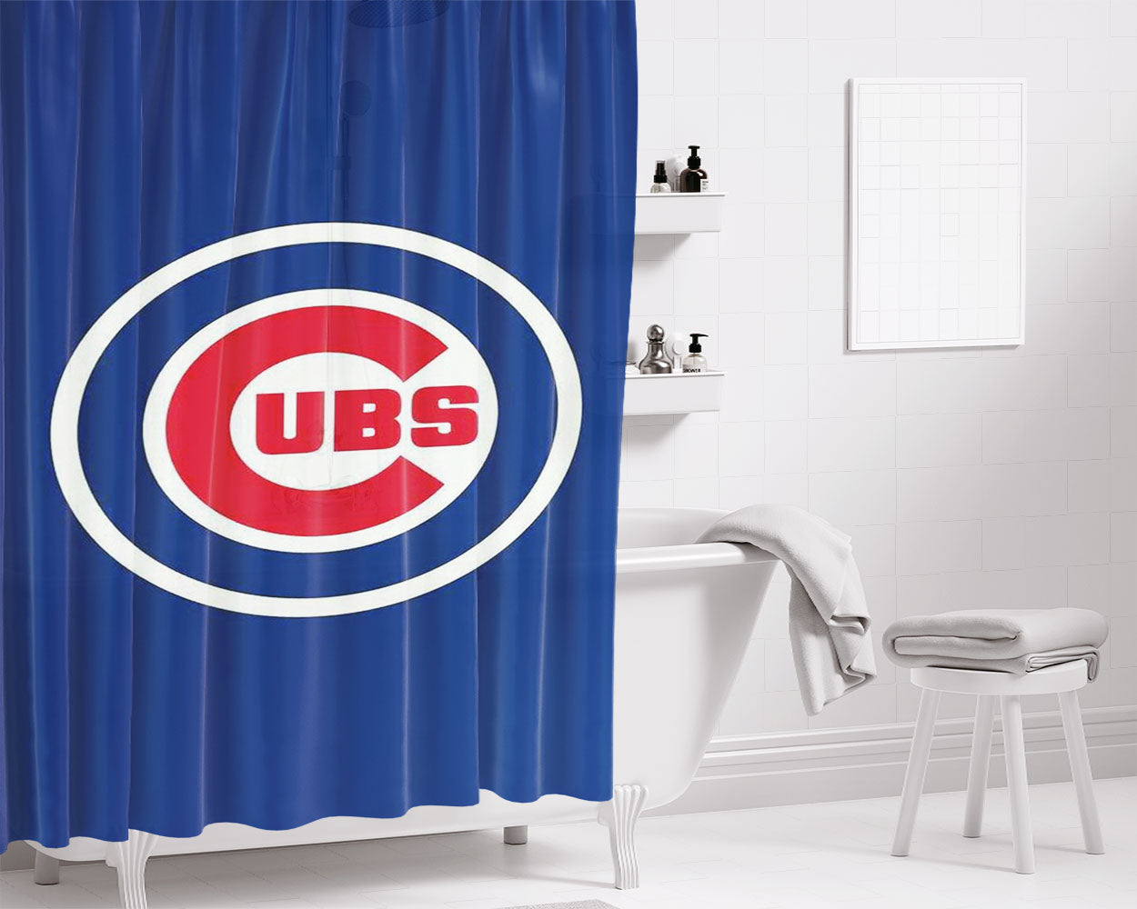Chicago Cubs Red White Blue Bathroom Shower Curtain Fabric Waterproof | 66 X 72 Inch