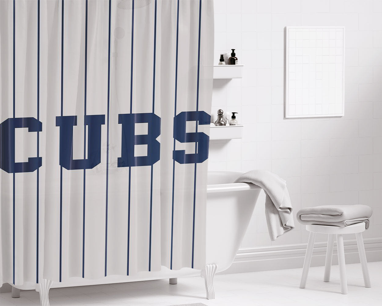 Chicago Cubs Stripers Bathroom Shower Curtain Fabric Waterproof | 66 X 72 Inch