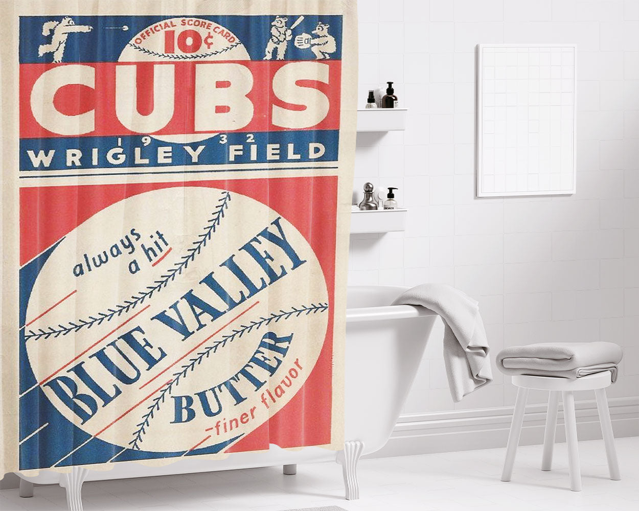 Chicago Cubs Vintage Bathroom Shower Curtain Fabric Waterproof | 66 X 72 Inch