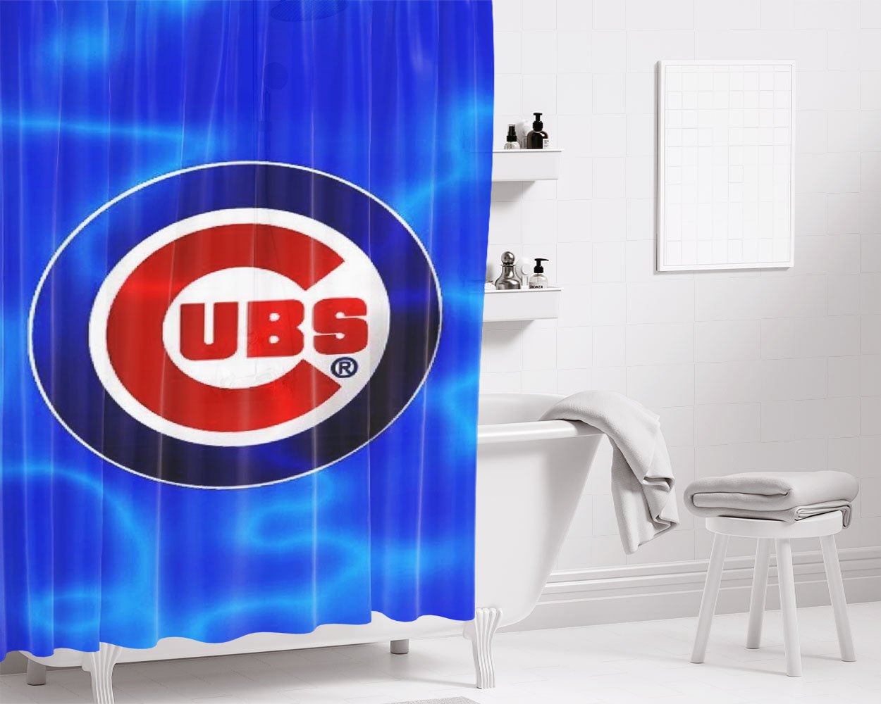 Chicago Cubs Wave Logo Bathroom Shower Curtain Fabric Waterproof | 66 X 72 Inch