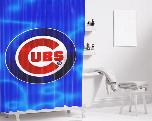 Chicago Cubs Wave Logo Bathroom Shower Curtain Fabric Waterproof