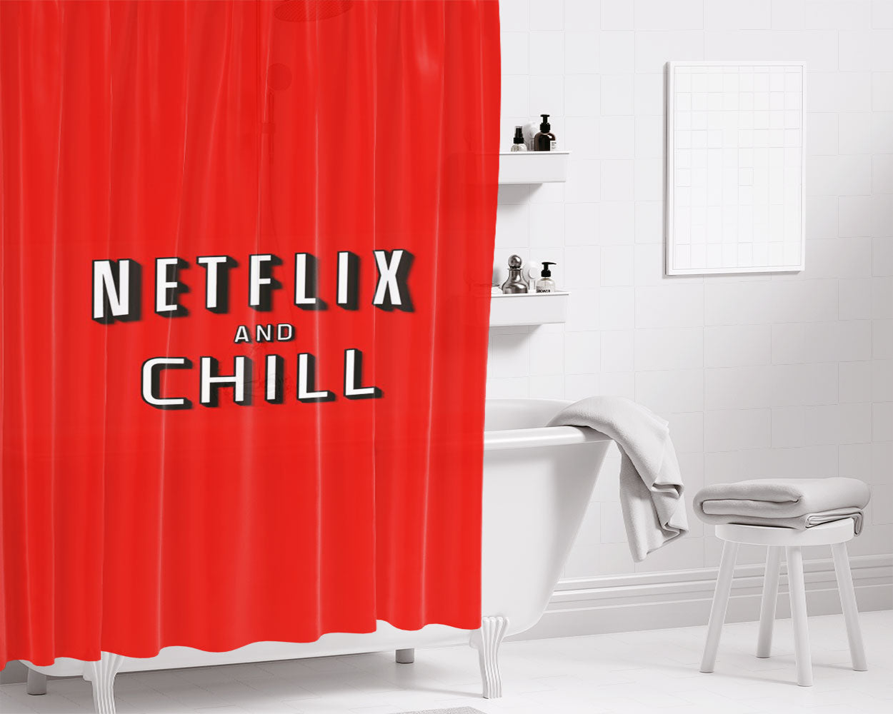 Chill With Your Favourite Movie Bathroom Shower Curtain Fabric Waterproof | 66 X 72 Inch