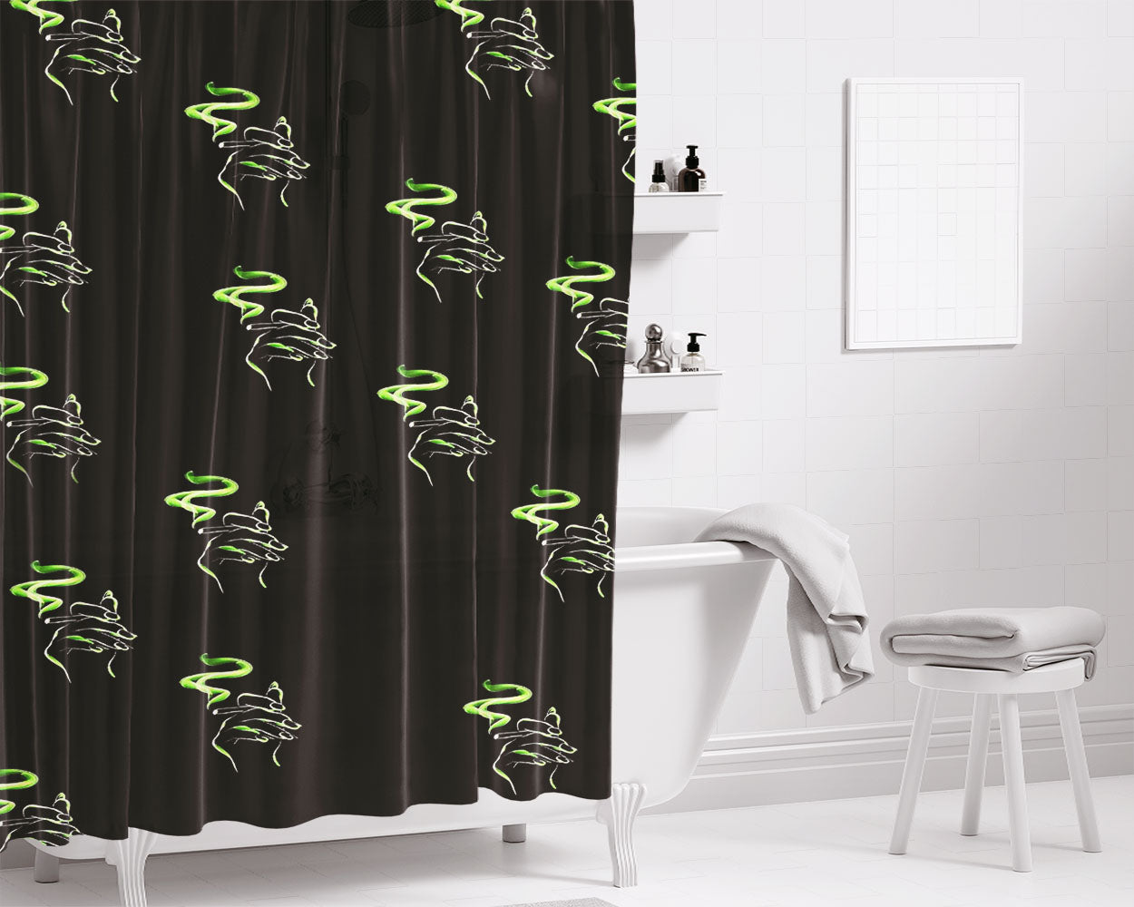 Chills Hand Smoke Weed Bathroom Shower Curtain Fabric Waterproof | 66 X 72 Inch