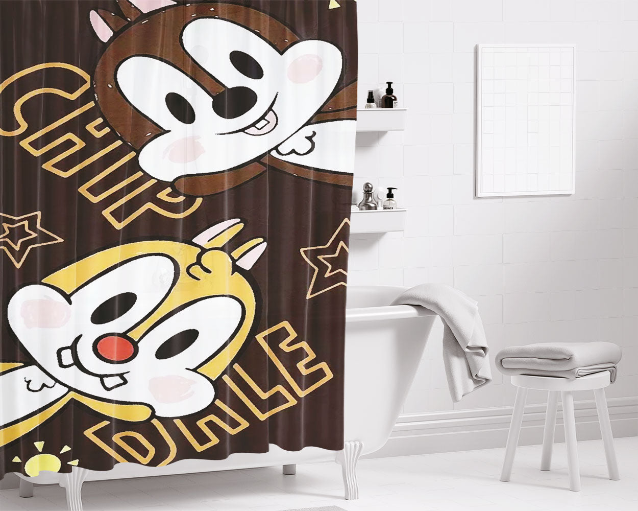 Chip And Dale Bathroom Shower Curtain Fabric Waterproof | 66 X 72 Inch