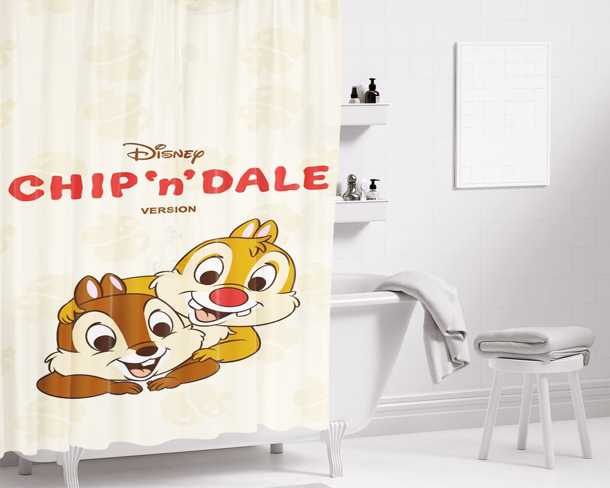Chip Et Dale Bathroom Shower Curtain Fabric Waterproof | 66 X 72 Inch