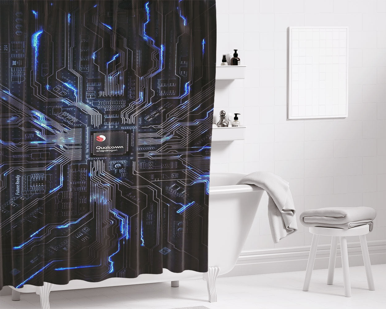 Circuit Techno Protector Guard For Phone Bathroom Shower Curtain Fabric Waterproof | 66 X 72 Inch