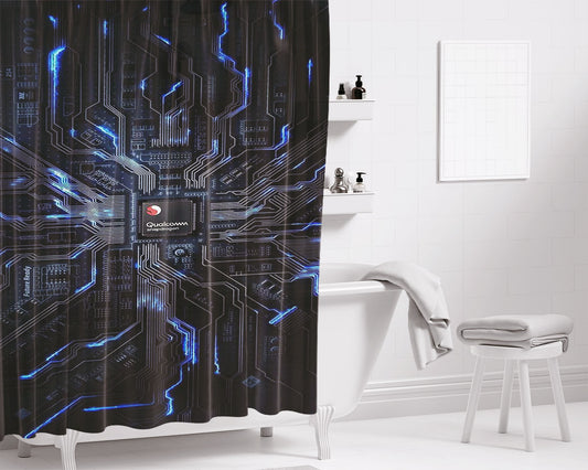 Circuit Techno Protector Guard For Phone Bathroom Shower Curtain Fabric Waterproof