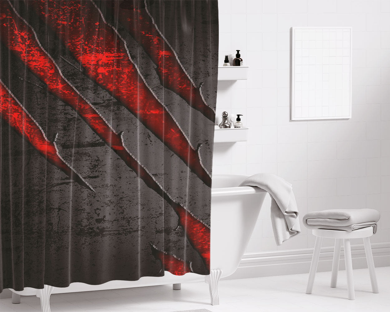 Claw Effect Pattern On Metal Style Bathroom Shower Curtain Fabric Waterproof | 66 X 72 Inch