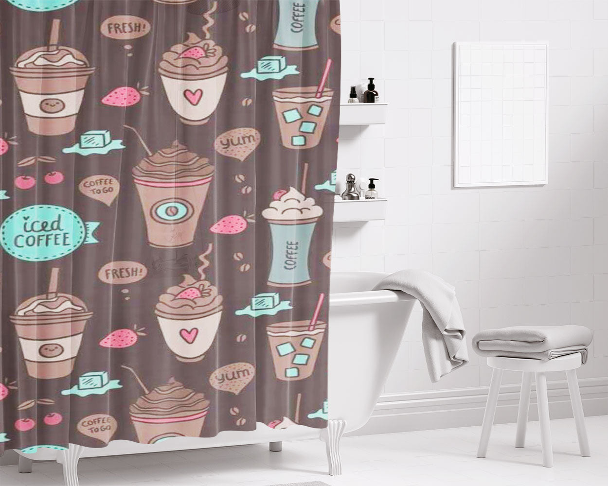 Coffe Bathroom Shower Curtain Fabric Waterproof | 66 X 72 Inch