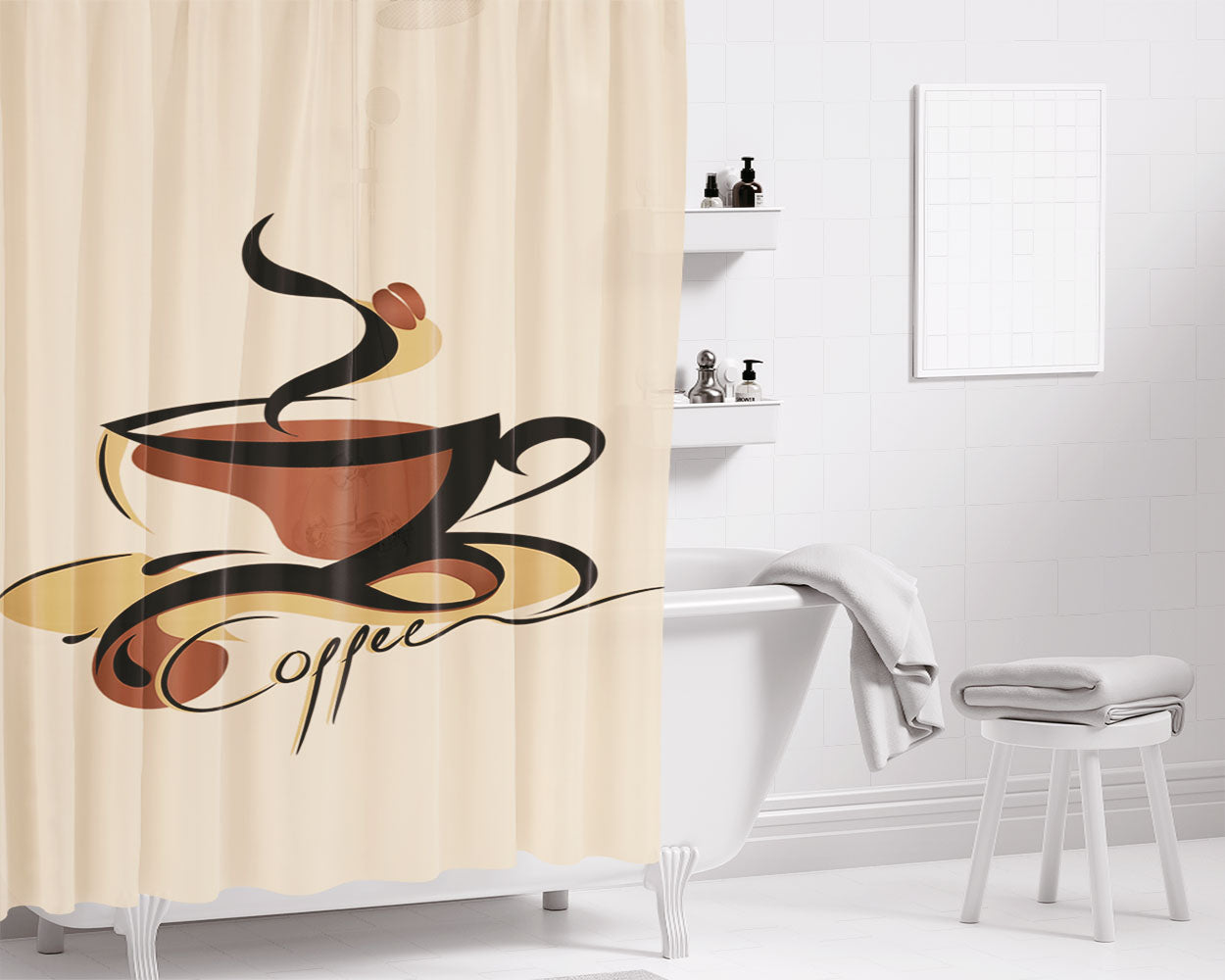 Coffee Art Bathroom Shower Curtain Fabric Waterproof | 66 X 72 Inch