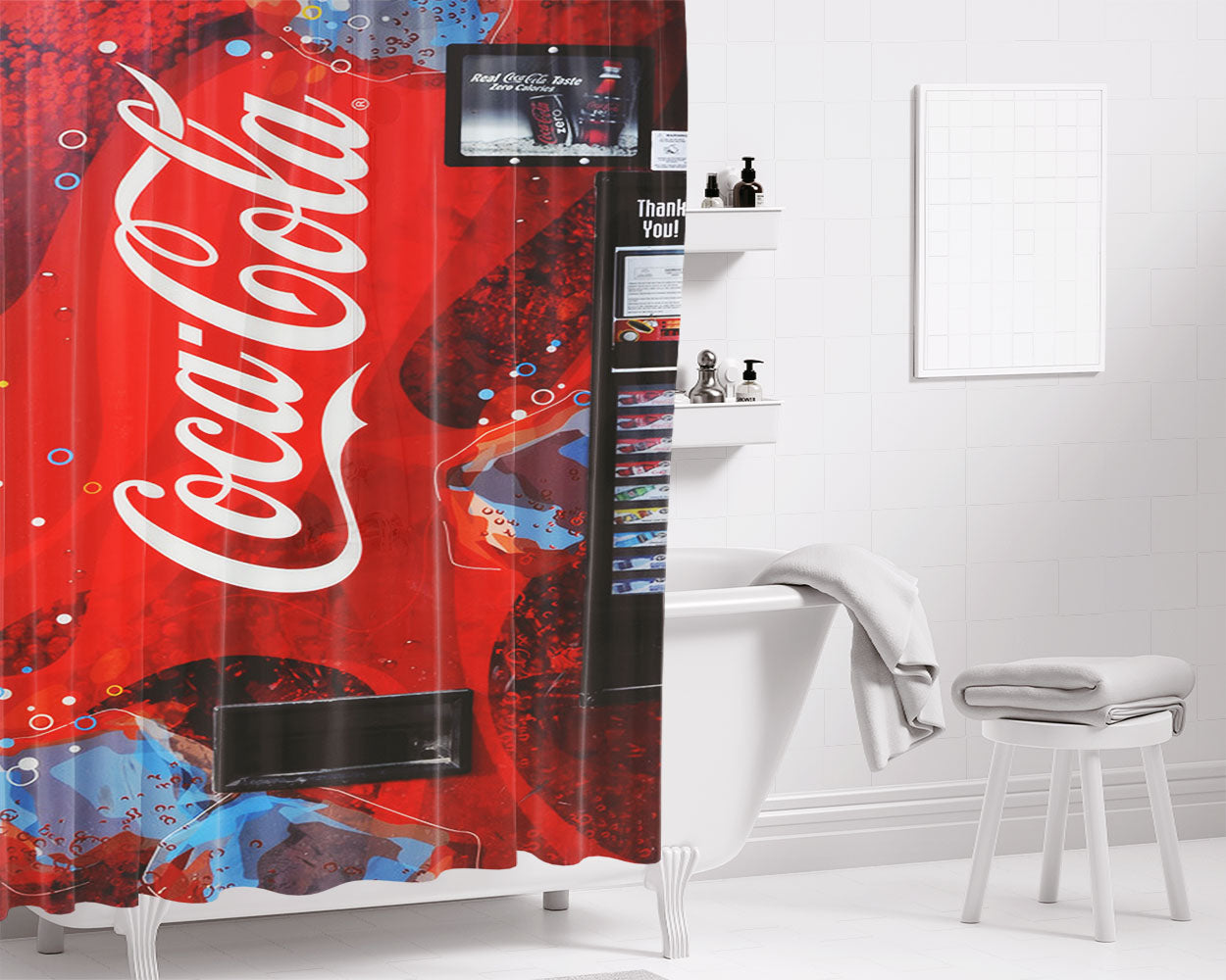 Coke Vending Machine Bathroom Shower Curtain Fabric Waterproof | 66 X 72 Inch