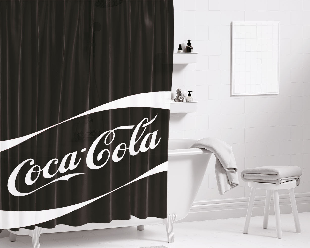 Cola-Cola Black Art Bathroom Shower Curtain Fabric Waterproof | 66 X 72 Inch