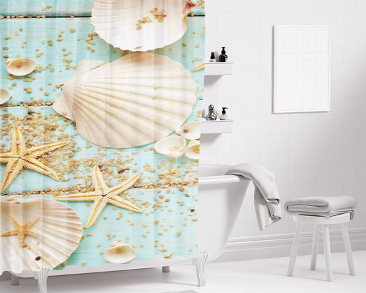 Conchas Y Estrellas De Mar Bathroom Shower Curtain Fabric Waterproof