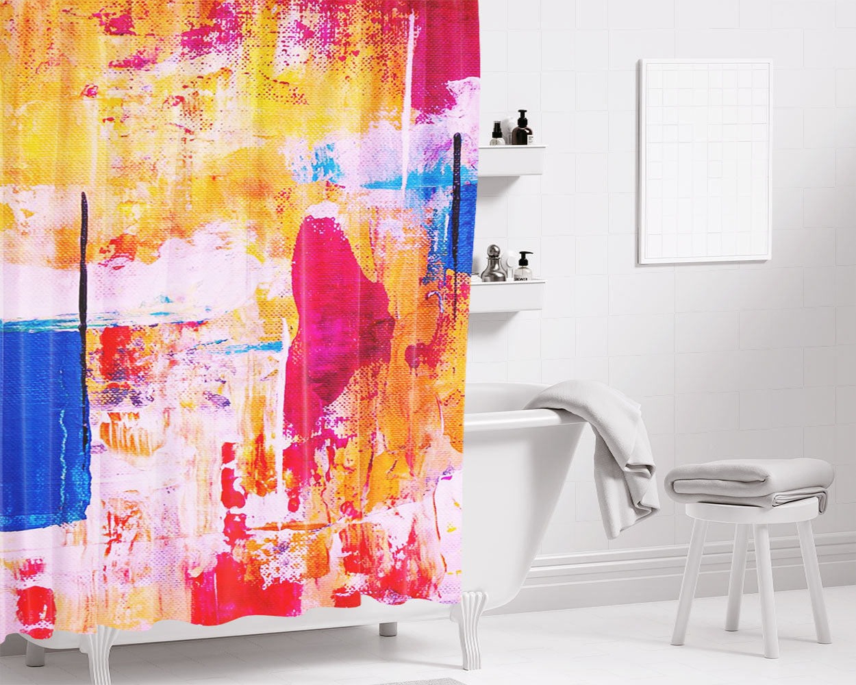 Contemporary Painting Pattern Bathroom Shower Curtain Fabric Waterproof | 66 X 72 Inch