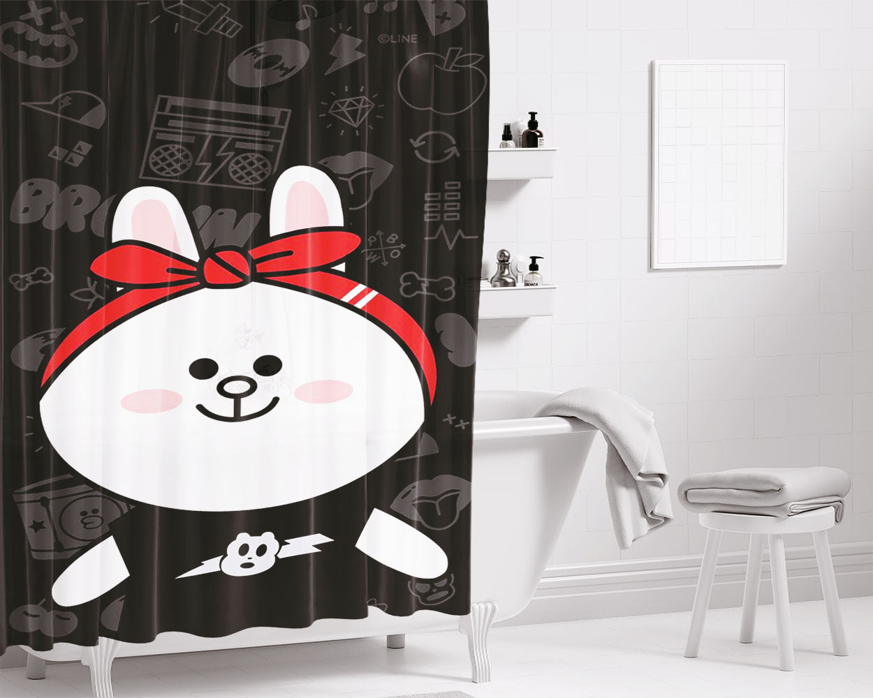Cony Rock Line Bathroom Shower Curtain Fabric Waterproof | 66 X 72 Inch