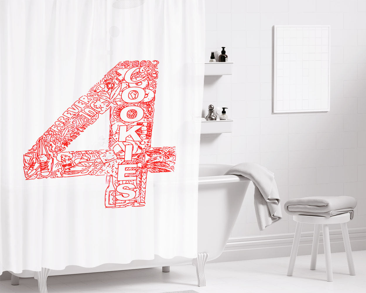 Cookies X 4Hunnid Doddle Art Logo Wallpaper Bathroom Shower Curtain Fabric Waterproof | 66 X 72 Inch