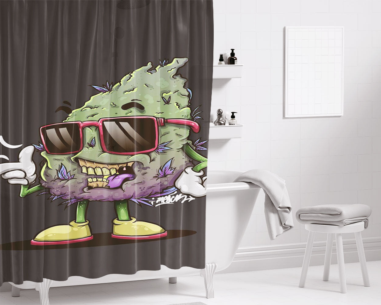 Cool Green Buds Get High By Medcr Bathroom Shower Curtain Fabric Waterproof | 66 X 72 Inch