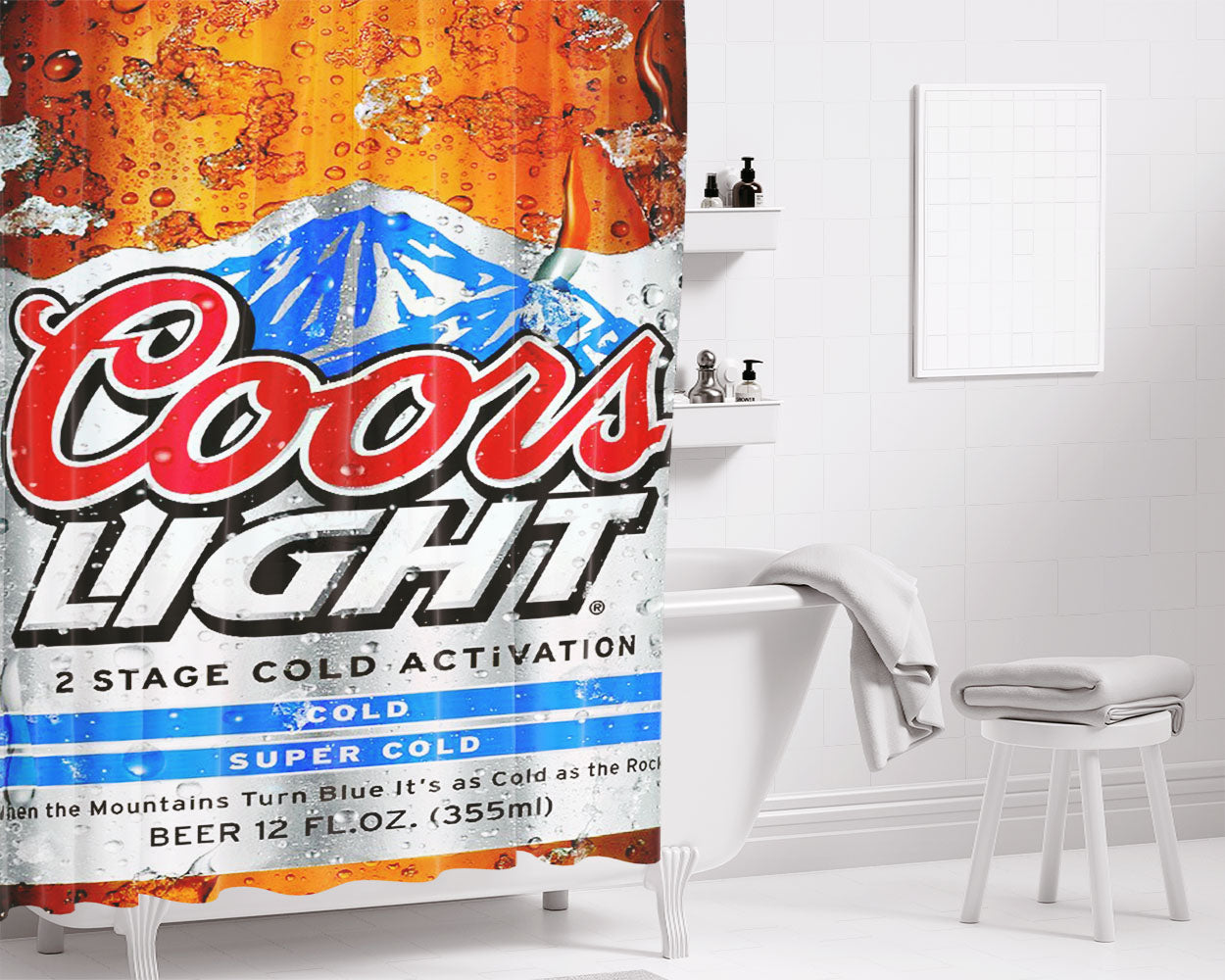 Coors Light Beer Cold Bathroom Shower Curtain Fabric Waterproof | 66 X 72 Inch