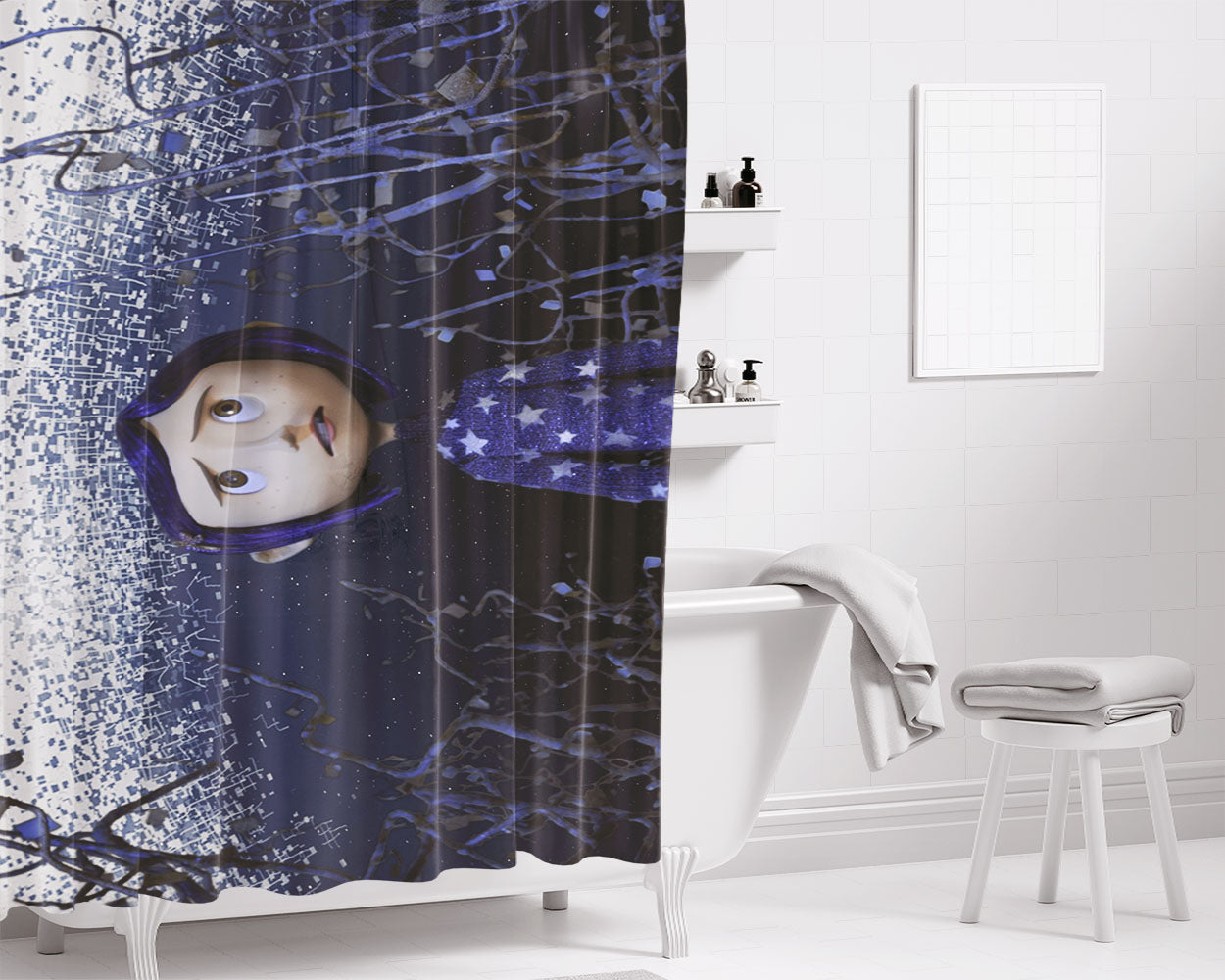Coraline Button Eyes Gameplay Bathroom Shower Curtain Fabric Waterproof | 66 X 72 Inch