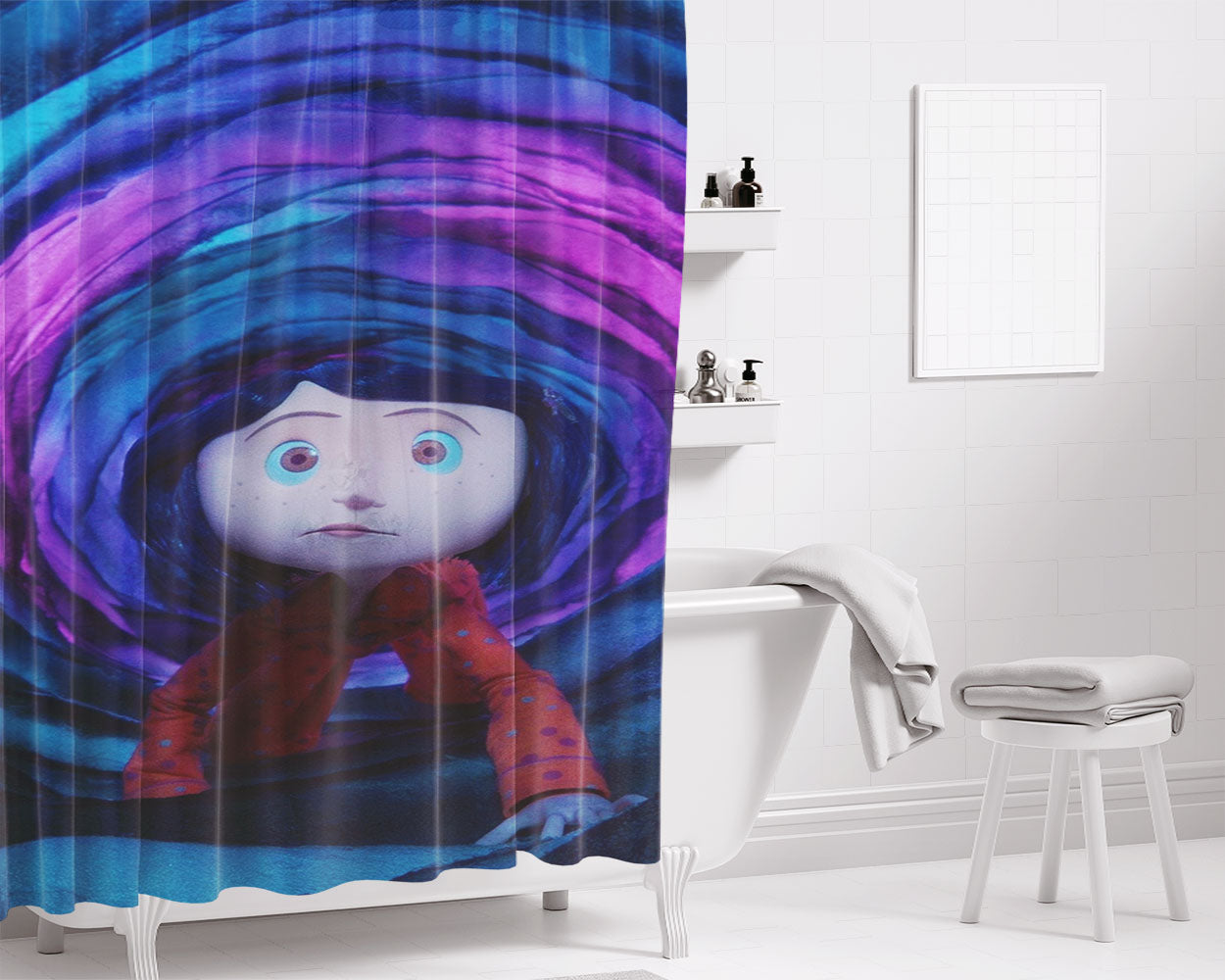 Coraline Going Through The Tunnel Bathroom Shower Curtain Fabric Waterproof | 66 X 72 Inch
